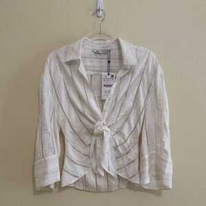 NWT Zara Cream Tie Front Blouse